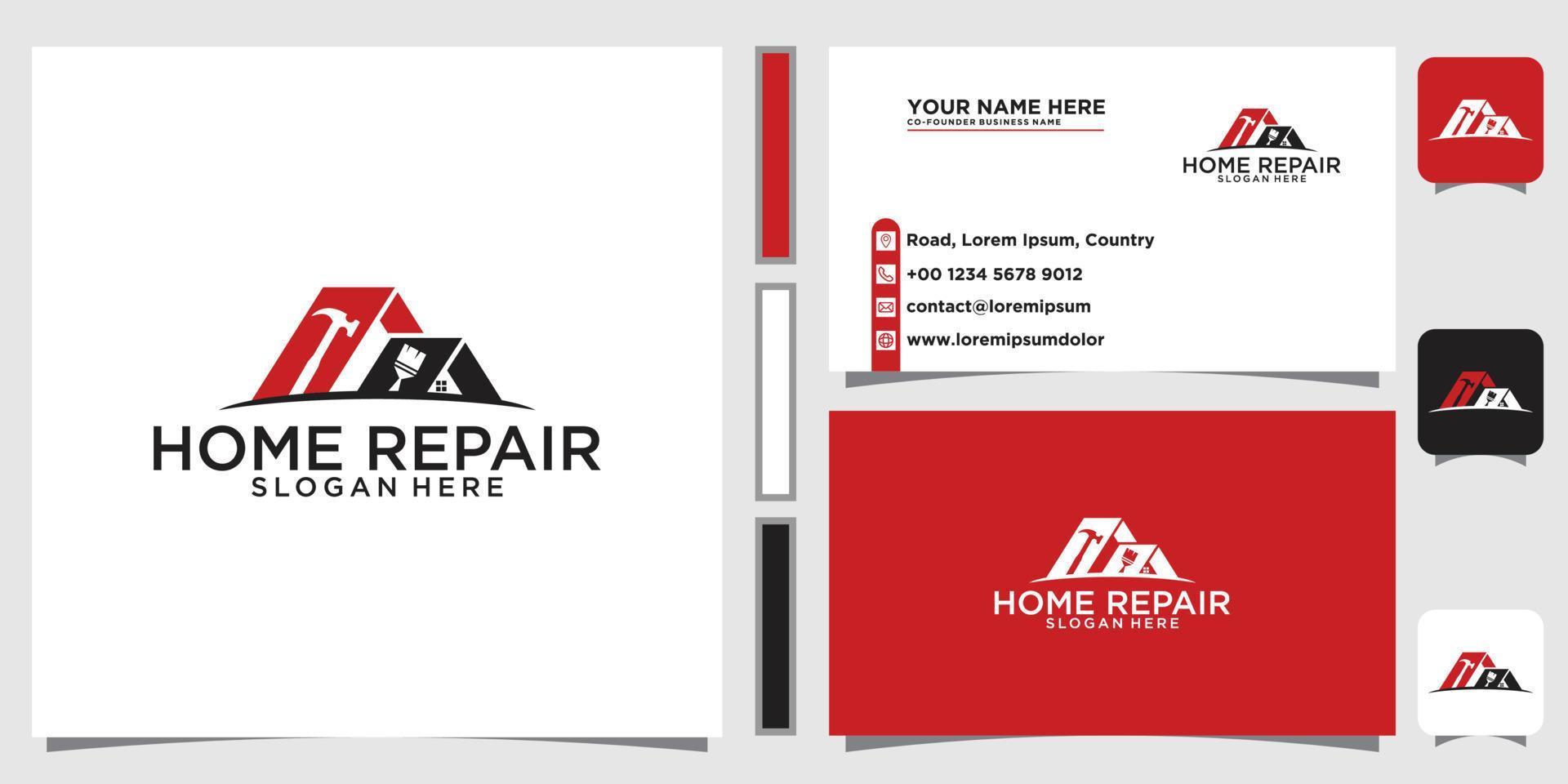 huis reparatie logo ontwerp en bedrijf kaart sjabloon premie vector