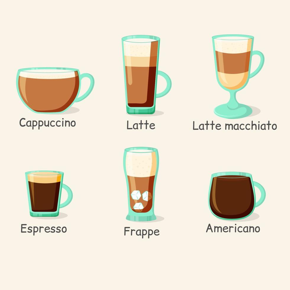 koffie winkel menu. glas kopjes. vector illustratie.