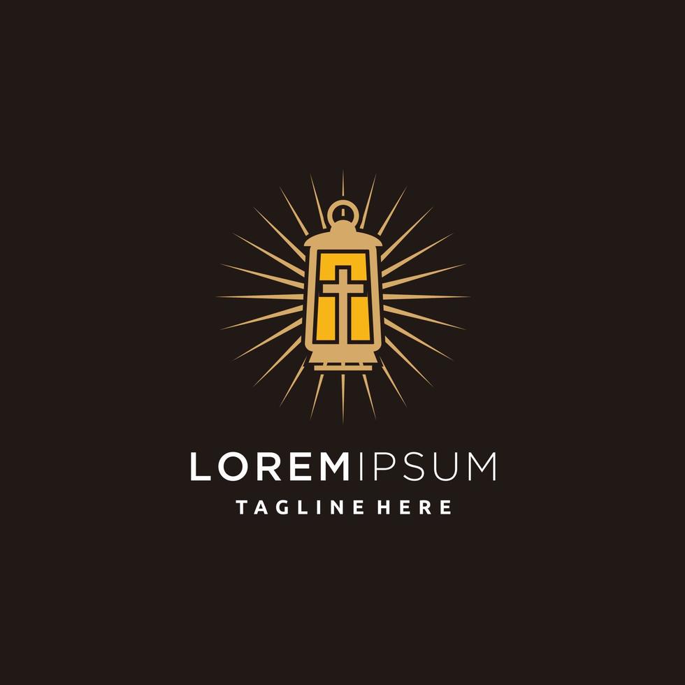 illuminati kerk christen gebruik makend van lantaarn logo ontwerp inspiratie helder goud vector