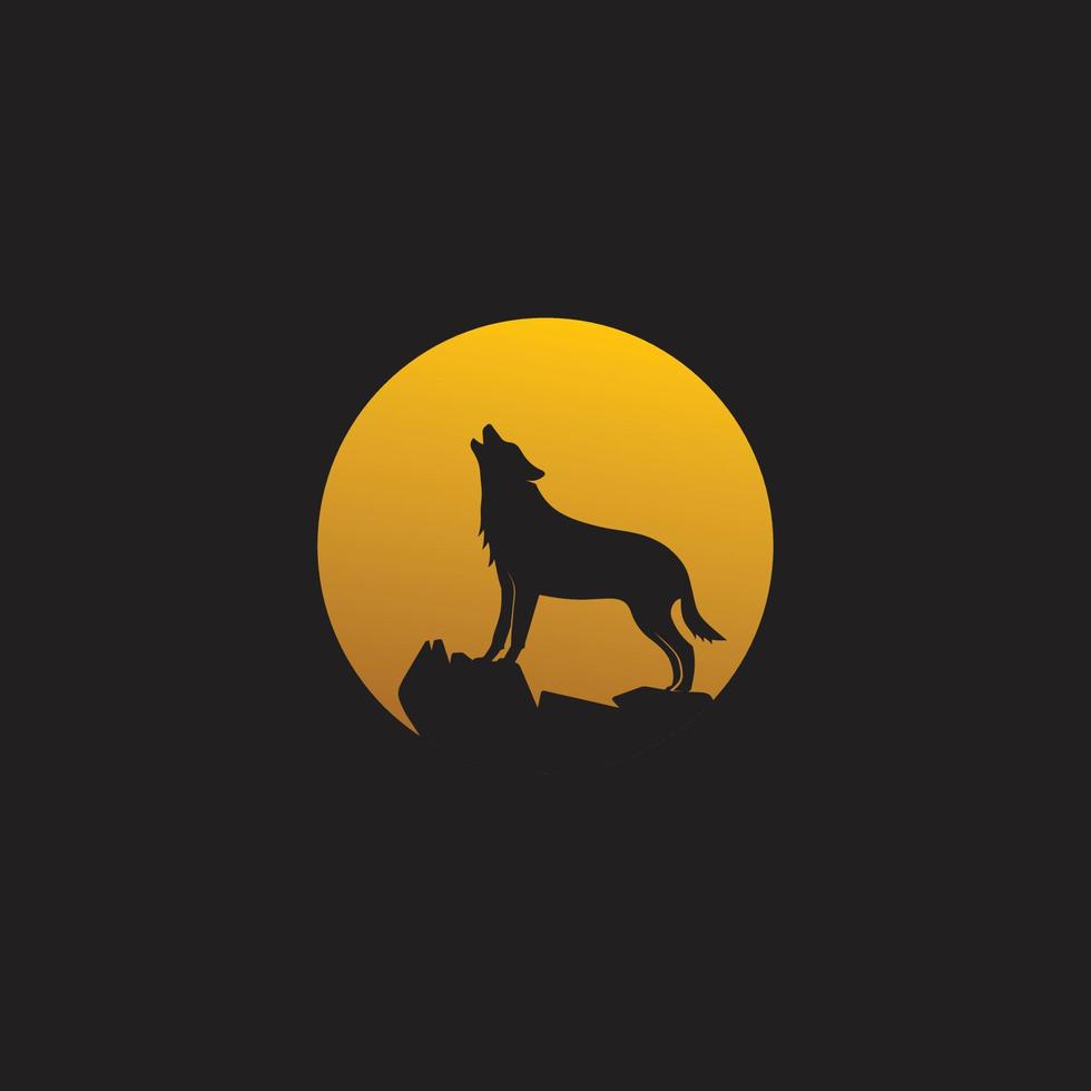 gehuil wolf silhouet. gouden maan logo ontwerp grafisch vector