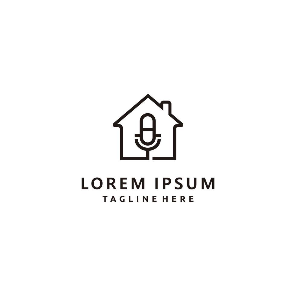 podcast huis huis, huis muziek, wijnoogst microfoon logo ontwerp icoon vector inspiratie