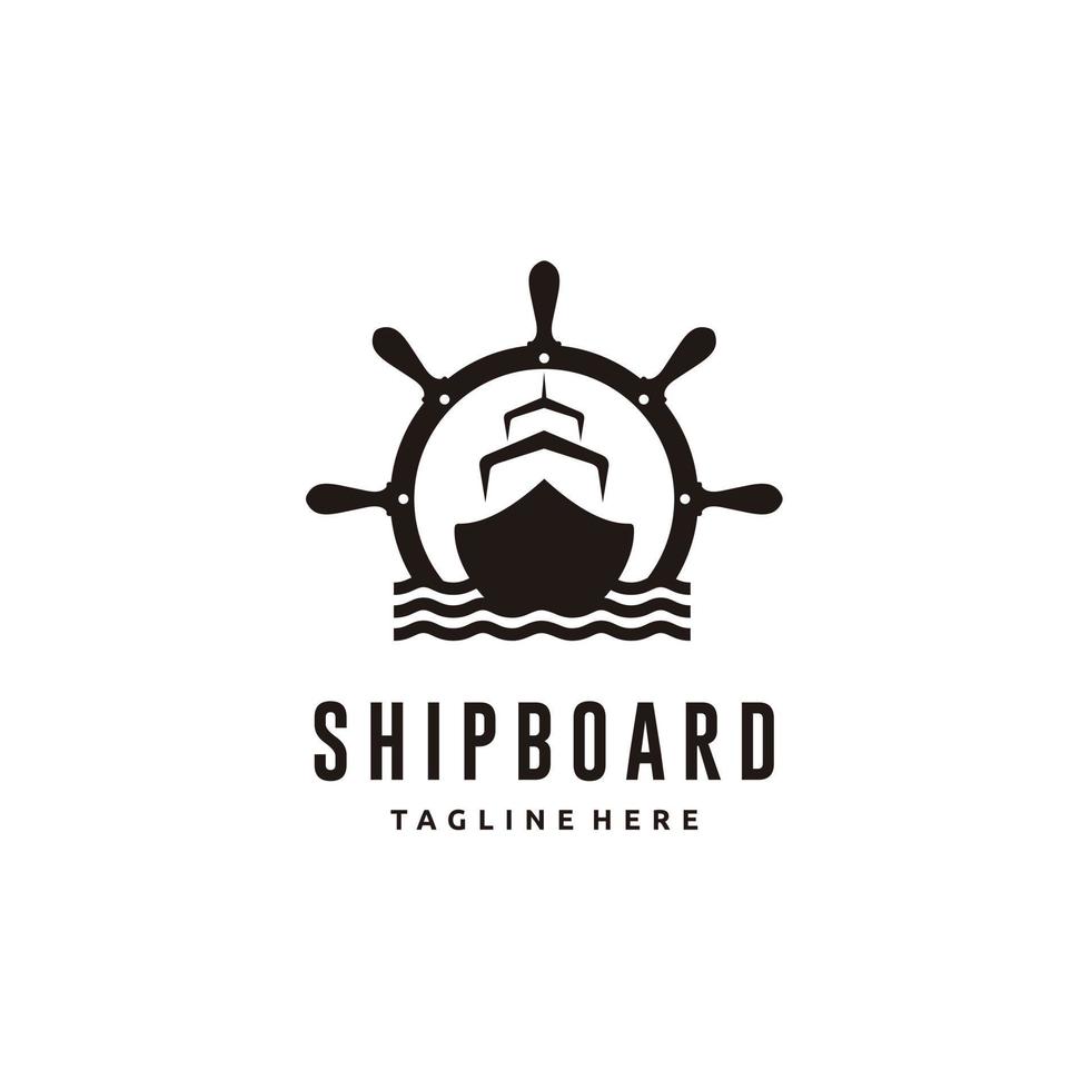 schip en vintage schip wiel logo ontwerp pictogram vector