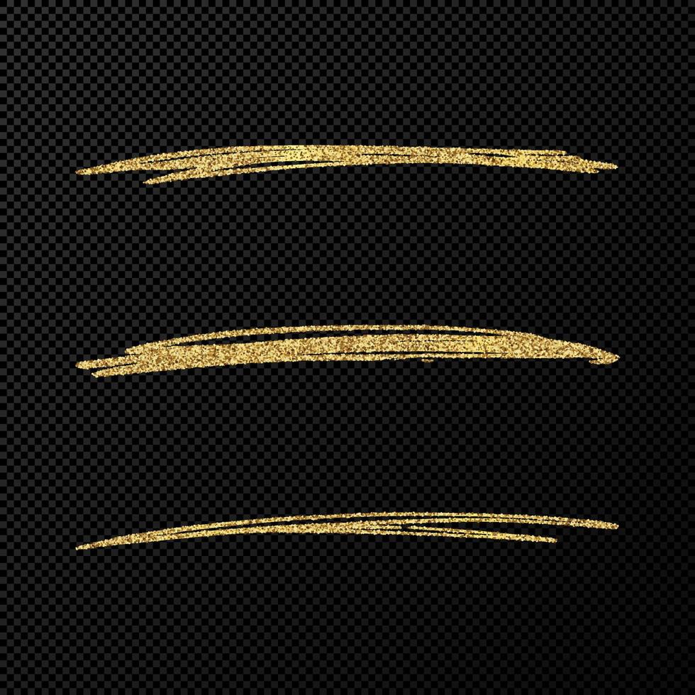 abstract glimmend confetti glinsterende golven. reeks van drie hand- getrokken borstel gouden slagen. vector illustratie