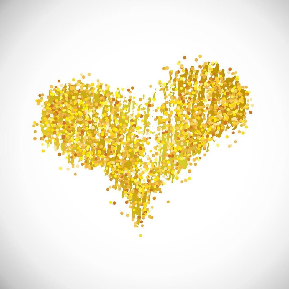 hand- getrokken gouden schitteren hart. symbool van liefde. vector illustratie