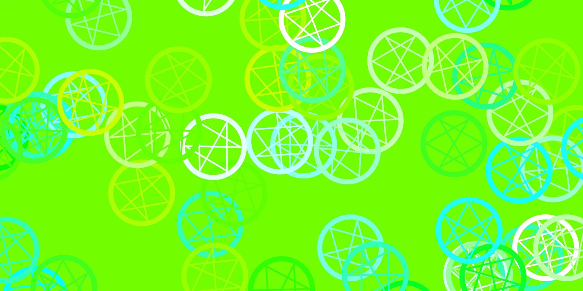 lichtblauwe, groene vectorachtergrond met occulte symbolen. vector