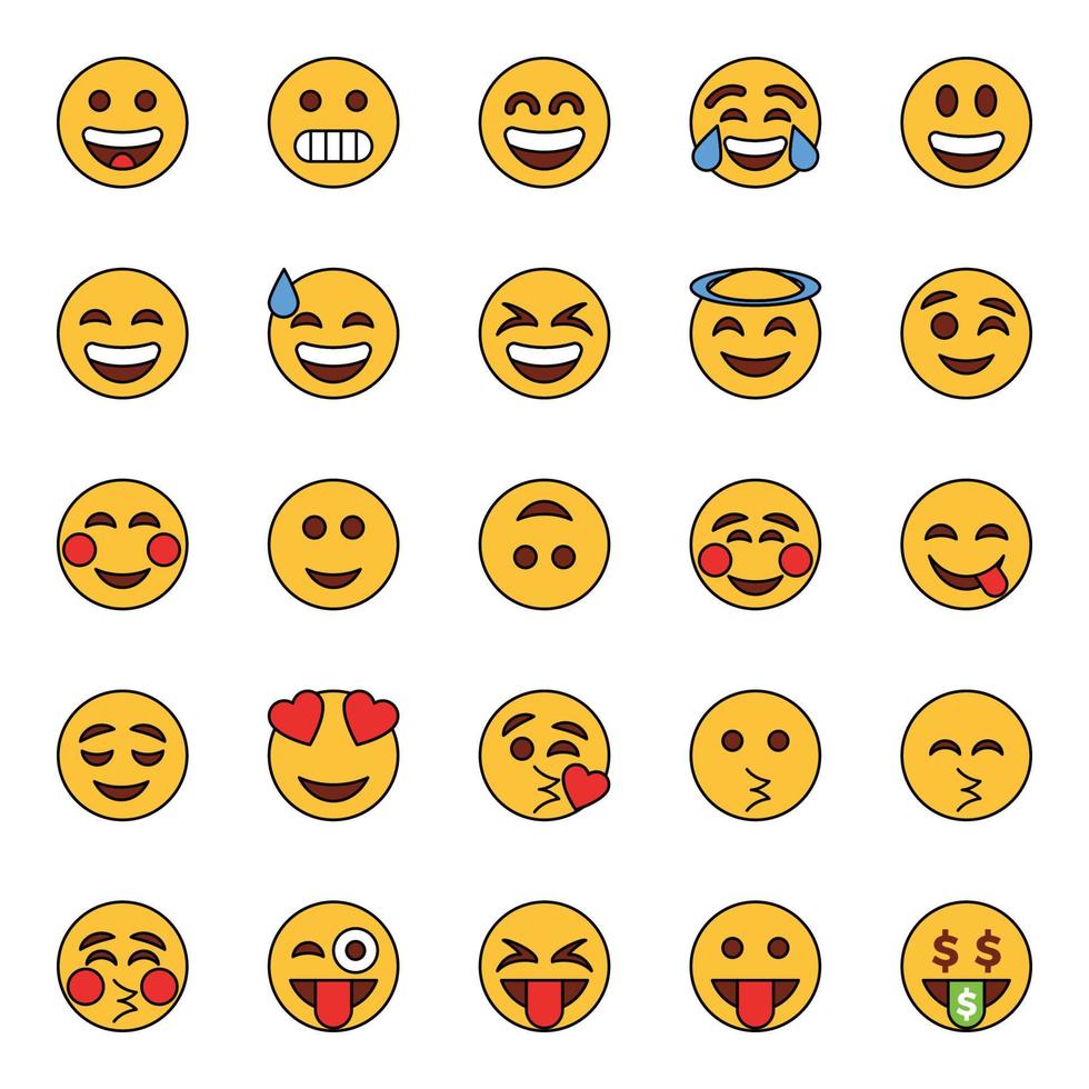 gevulde kleur schets pictogrammen voor emoji's. vector