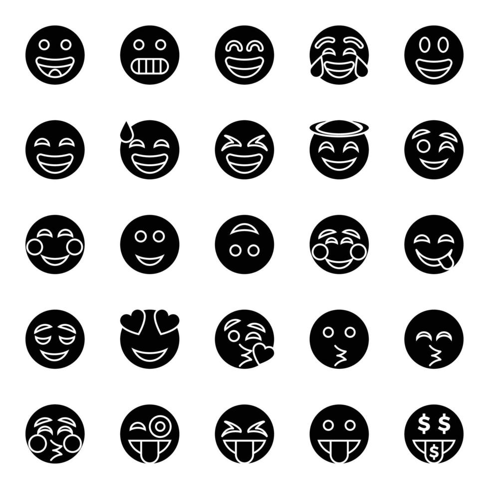 glyph pictogrammen voor emoji's. vector