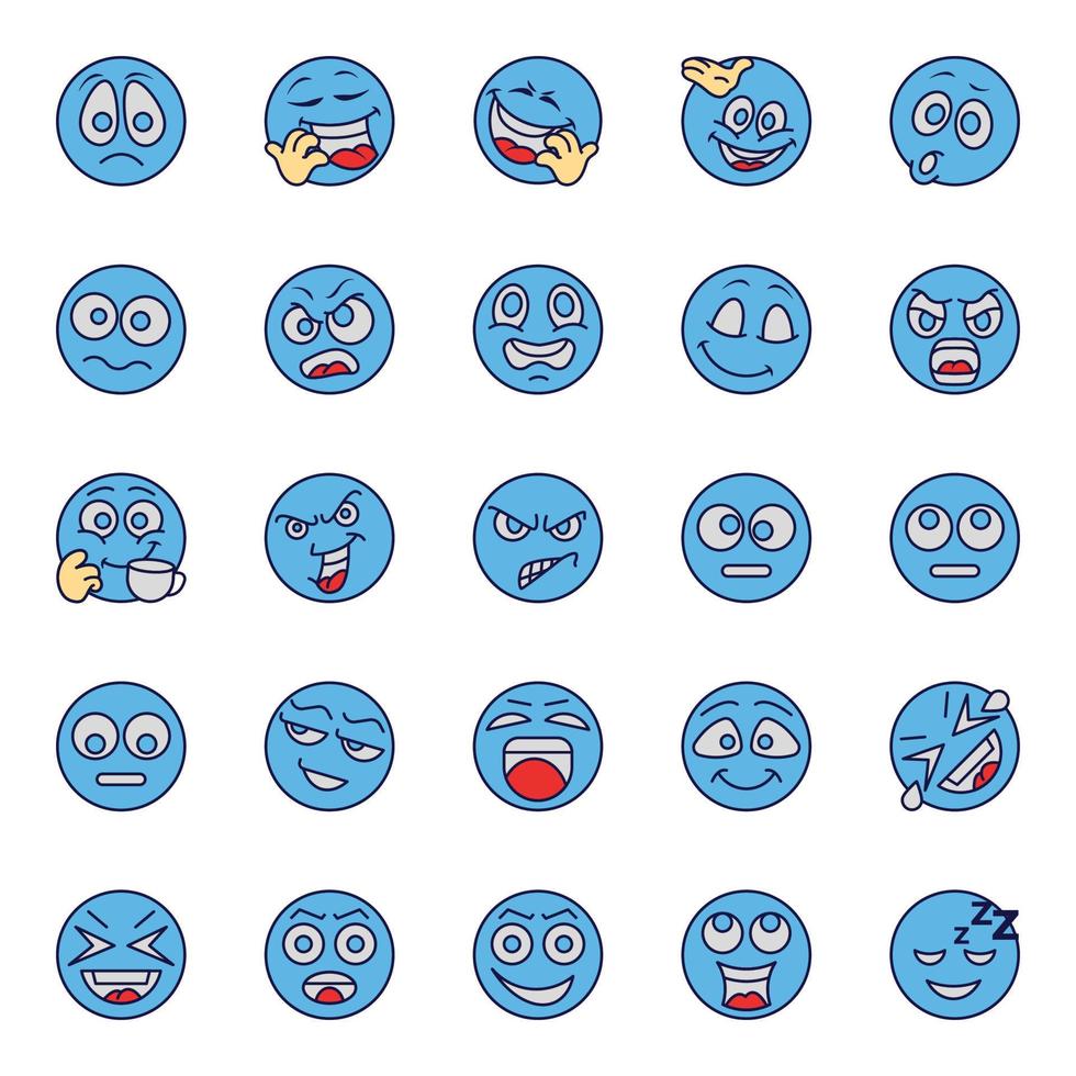 blauw kleur schets pictogrammen voor emoji's. vector