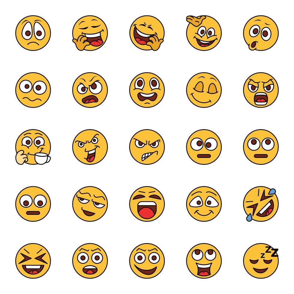 gevulde kleur schets pictogrammen voor emoji's. vector