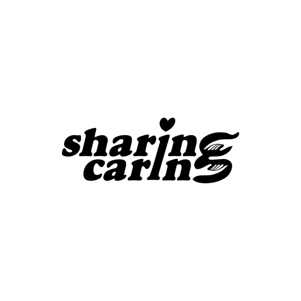 sharing is zorgzaam tekst illustratie. brief uitdrukking voor logo, poster of grafisch ontwerp element. vector illustratie