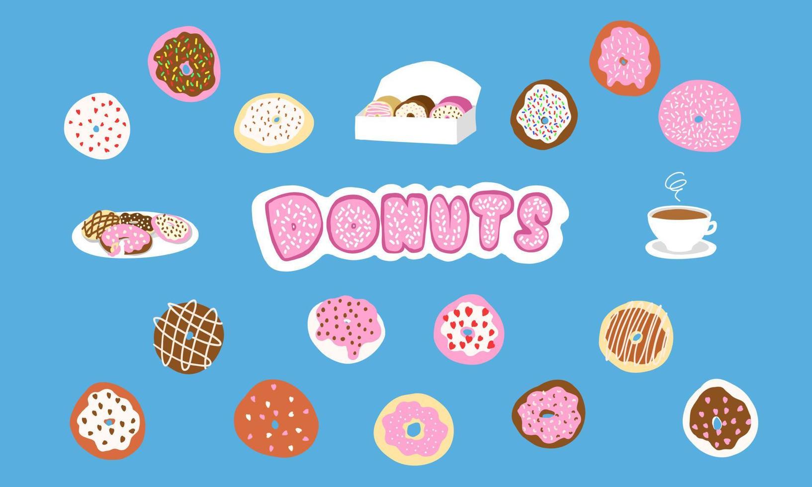 donuts reeks in tekenfilm stijl. vector illustratie geïsoleerd Aan blauw achtergrond.
