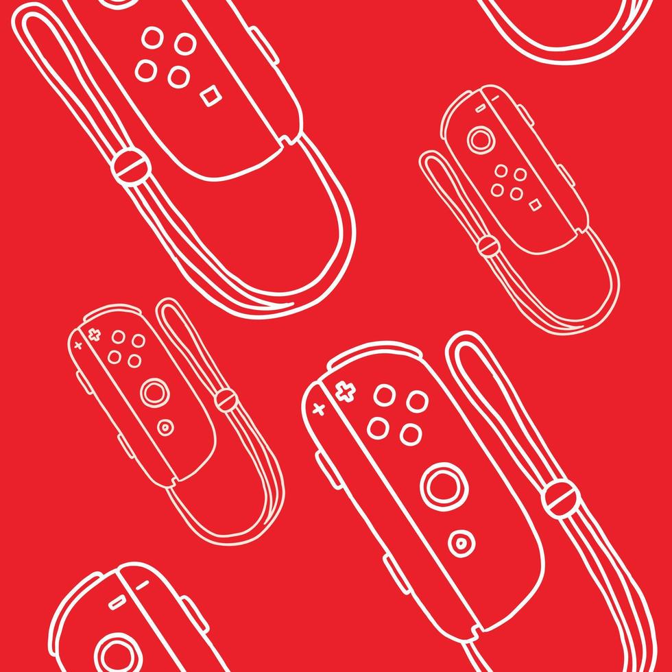naadloos patroon van spel controleurs. vector illustratie in hand getekend schets vlak stijl Aan rood achtergrond