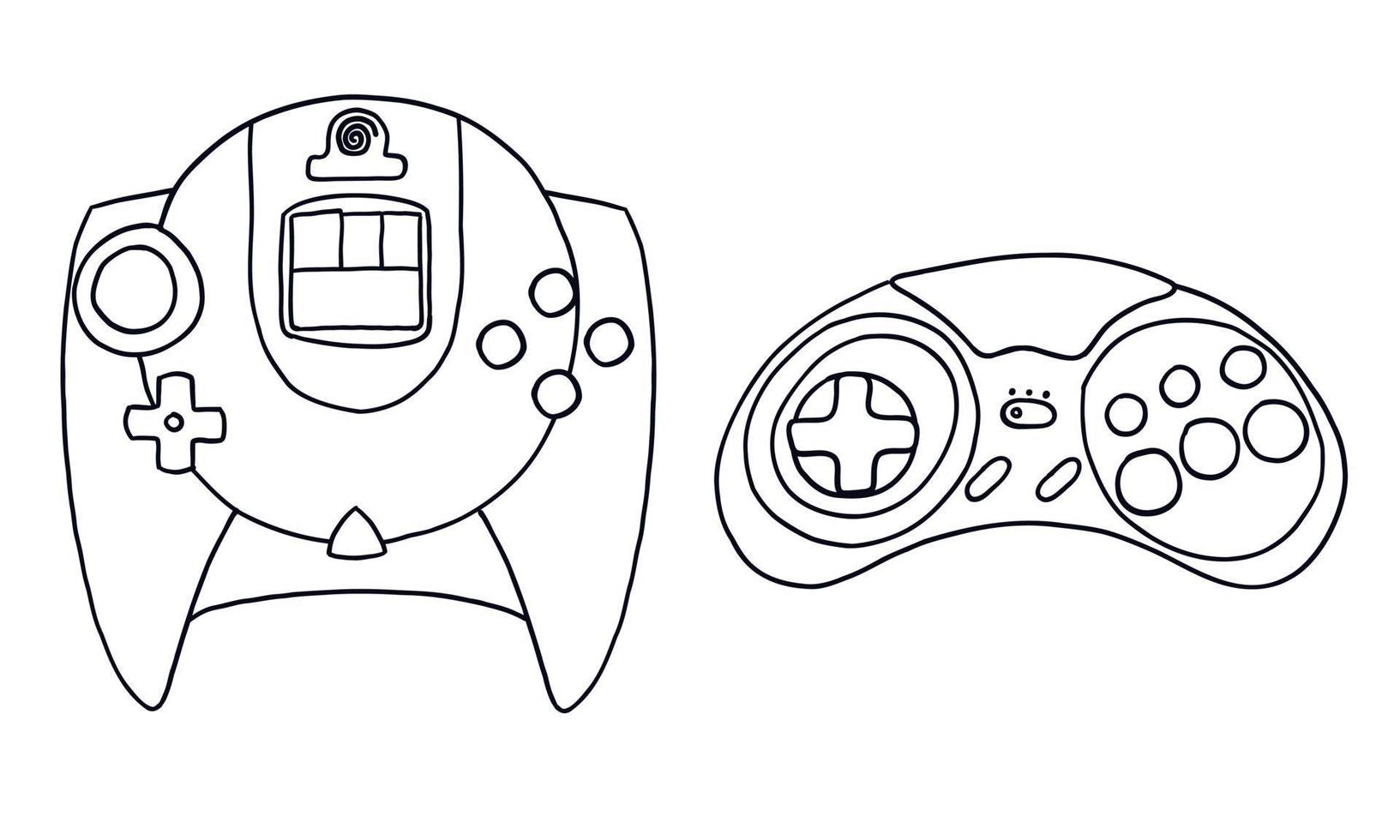 hand getekend spel controllers set. vector illustraties in schets tekening stijl. pictogrammen Aan wit achtergrond.