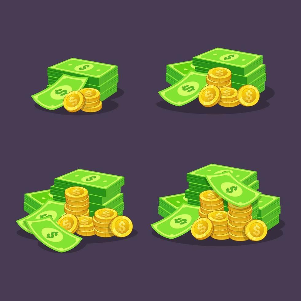 stapel gouden munten en geld vectorillustratie vector