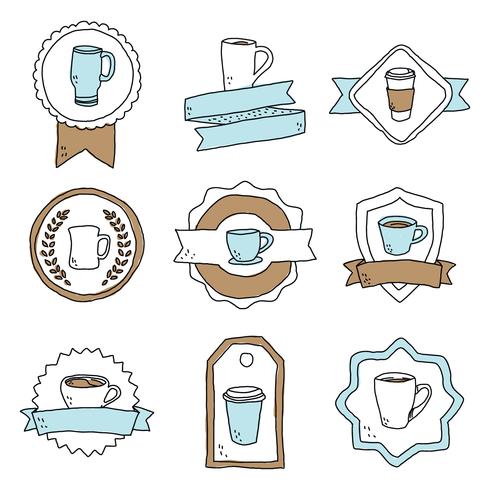 Doodled koffie in badges vector