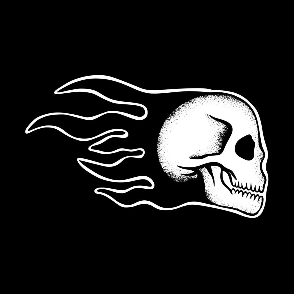 schedel brand kunst illustratie hand- getrokken zwart en wit vector voor tatoeëren, sticker, logo enz