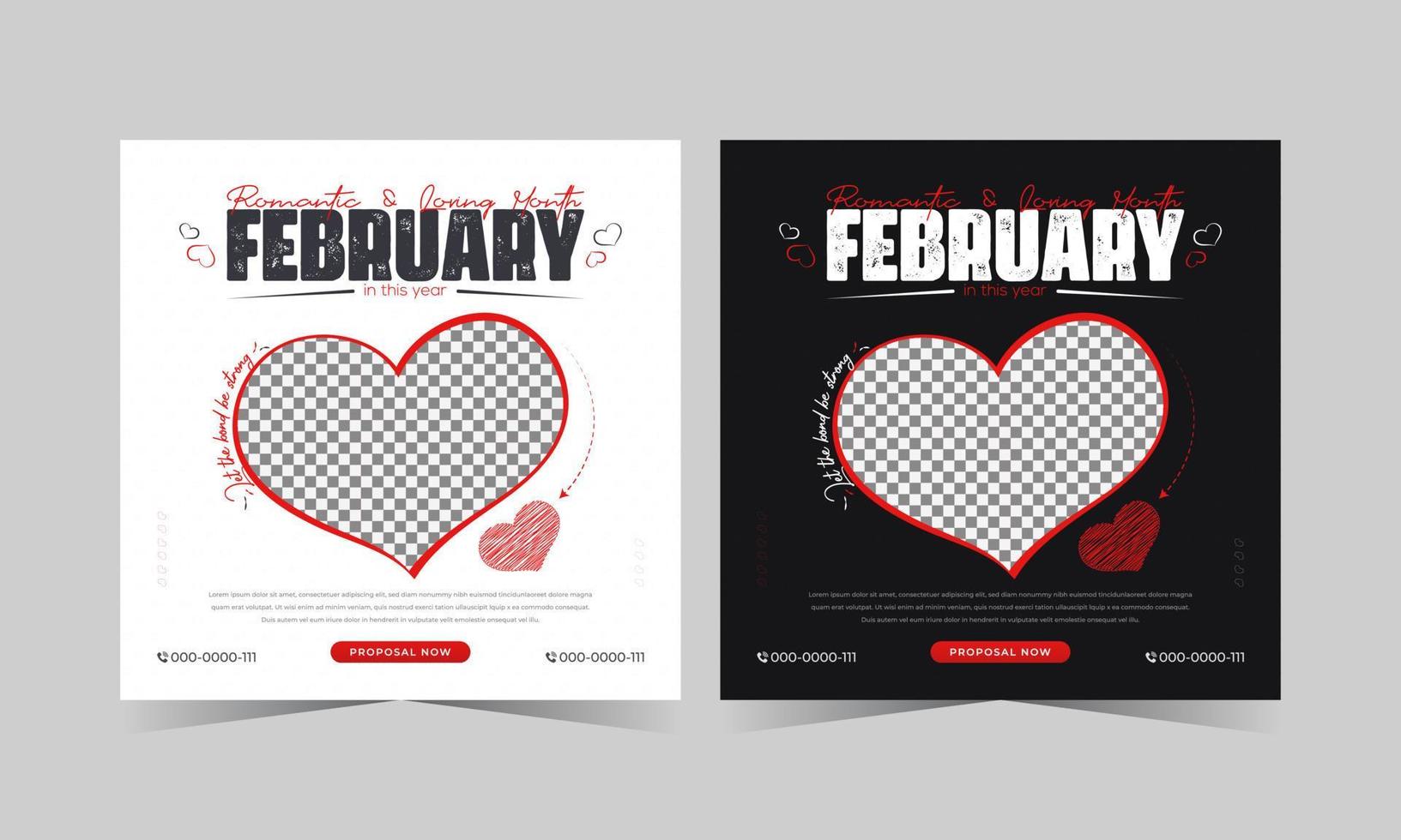 romantisch en liefhebbend maand februari in deze jaar. voorstel sociaal media post ontwerp. sociaal media spandoek. vector illustratie. plein maat.