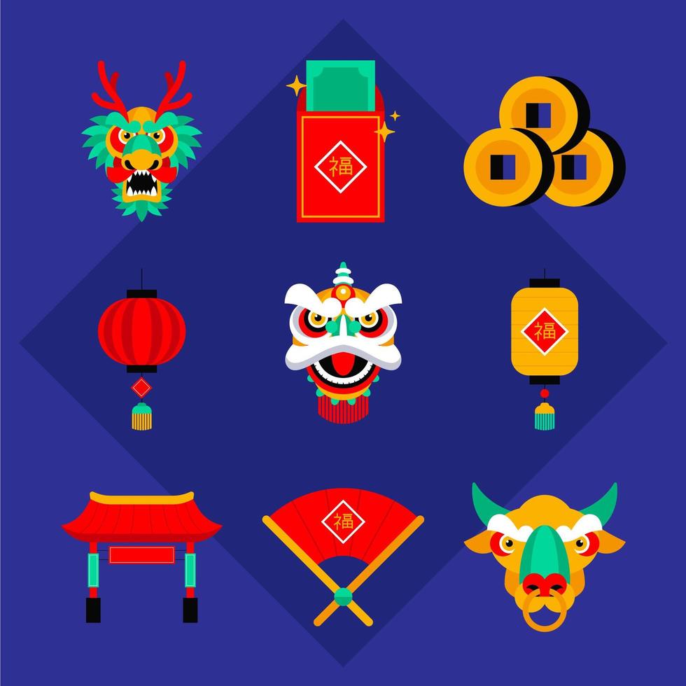 chinees nieuwjaar icon pack vector