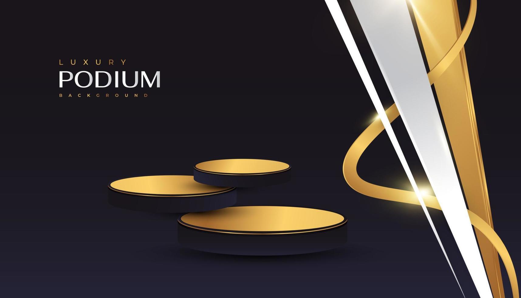 elegant zwart en goud achtergrond met 3d podium en gouden lijnen voor Product Scherm vector