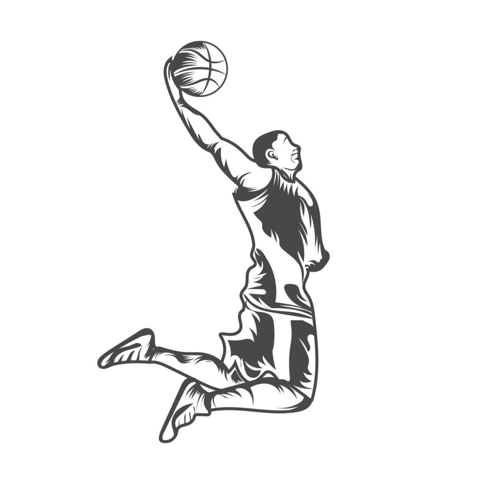 basketbal speler bal in hand- inkorven vector ontwerp