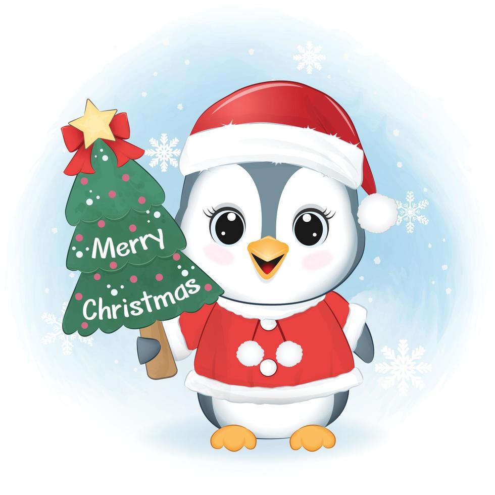 schattig pinguïn en Kerstmis boom. Kerstmis seizoen illustratie. vector