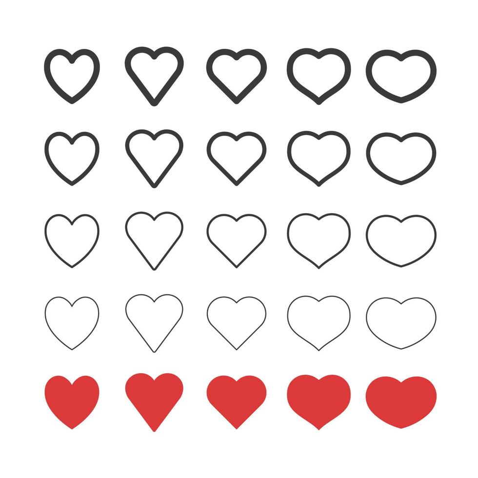 hart vorm pictogrammen. harten pictogram set. symbool voor Valentijnsdag dag liefde. vector