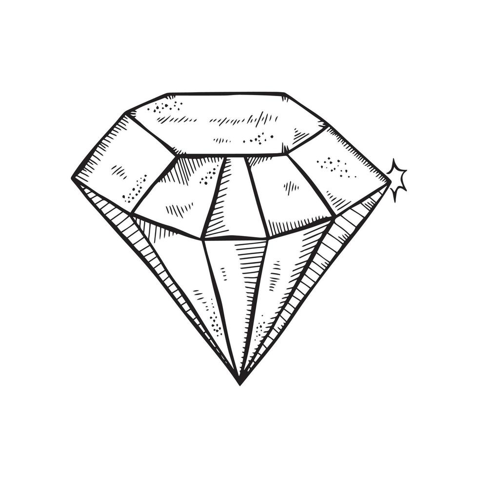 hand- getrokken tekening diamant, edelstenen icoon, vector illustratie.