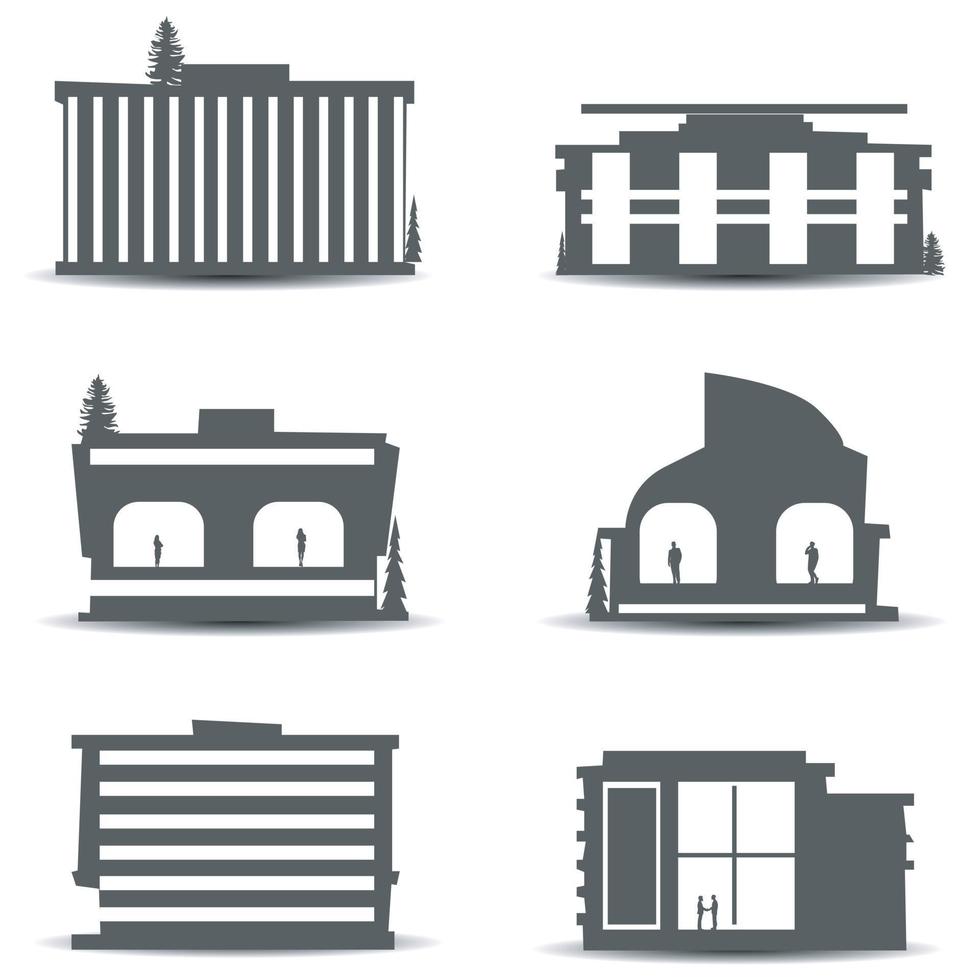 reeks van stad silhouet in vlak stijl. modern stedelijk landschap. vector illustratie. stad wolkenkrabbers gebouw kantoor horizon Aan wit achtergrond