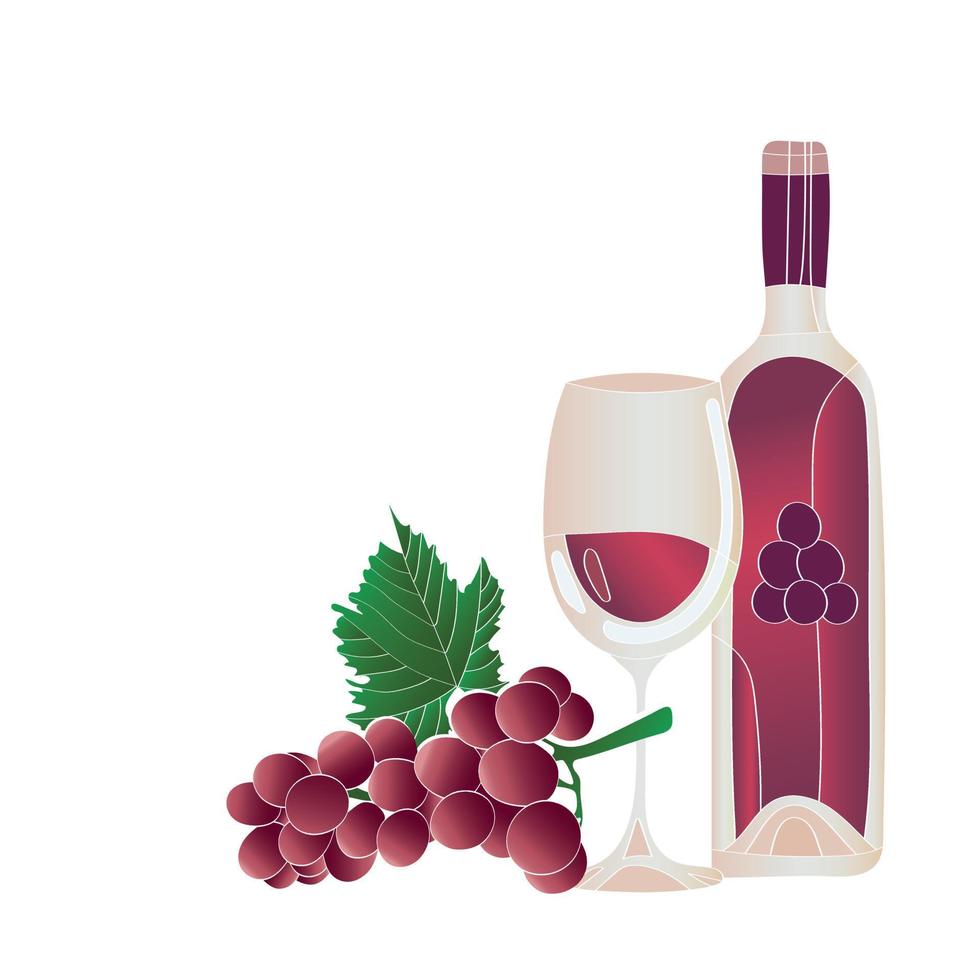 wijn en druiven. vector illustratie.