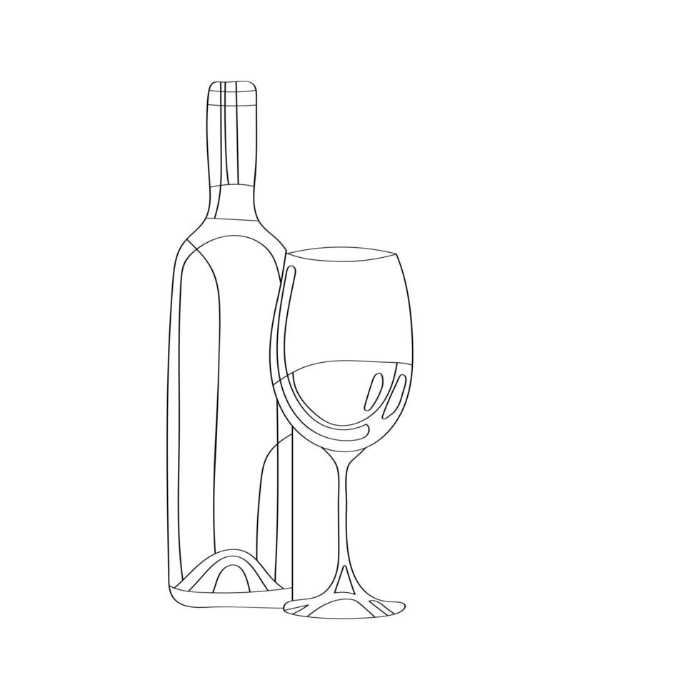 fles en glas Aan een wit achtergrond. hand- getrokken vector illustratie.
