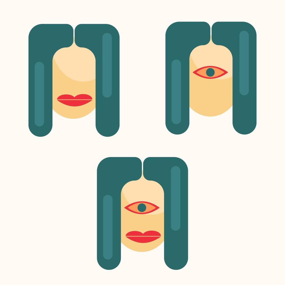 drie type van abstract gezichten met groot oog en lippen vector