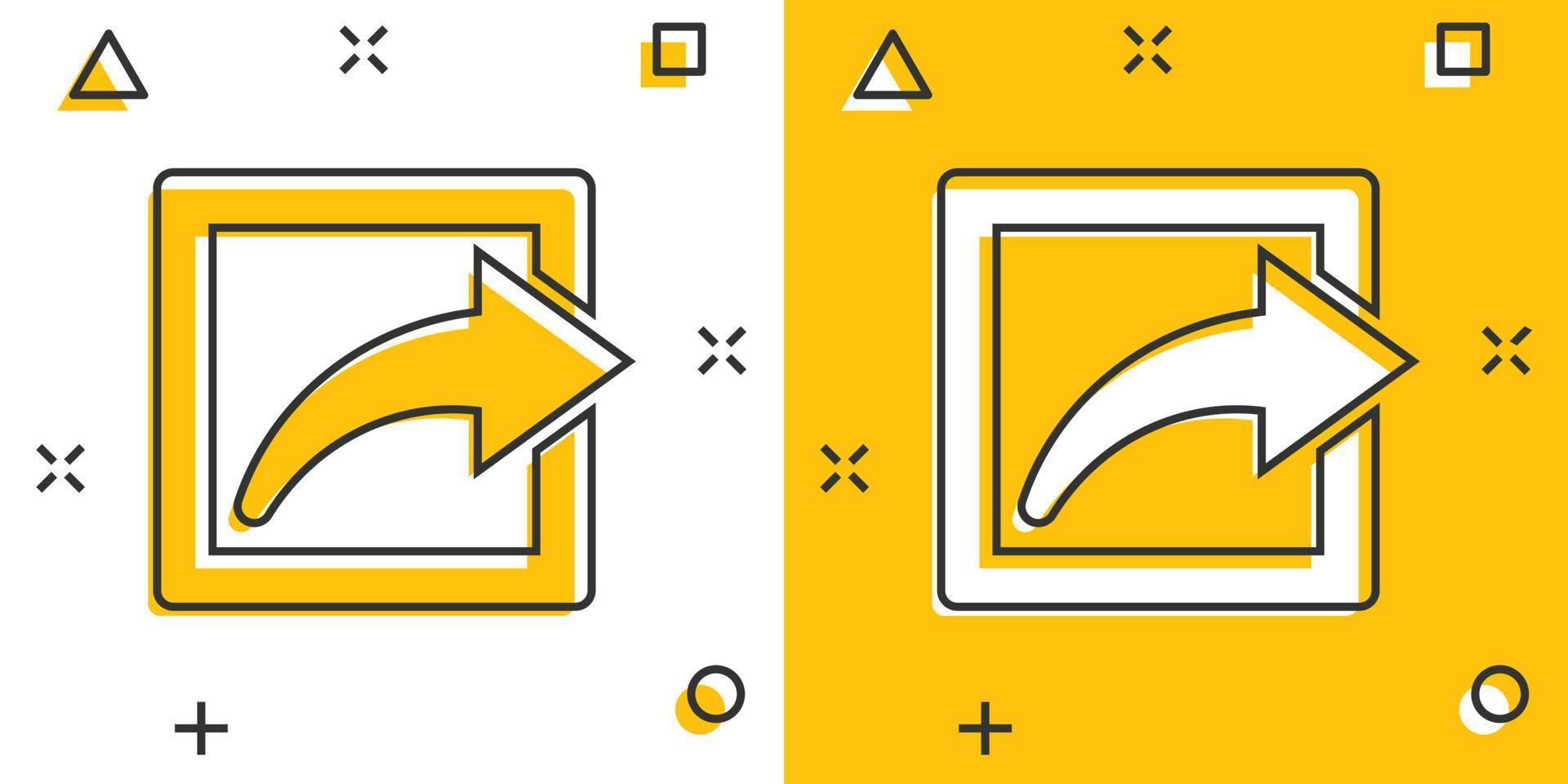 delen knop icoon in grappig stijl. pijl tekenfilm teken vector illustratie Aan wit geïsoleerd achtergrond. sturen het dossier plons effect bedrijf concept.