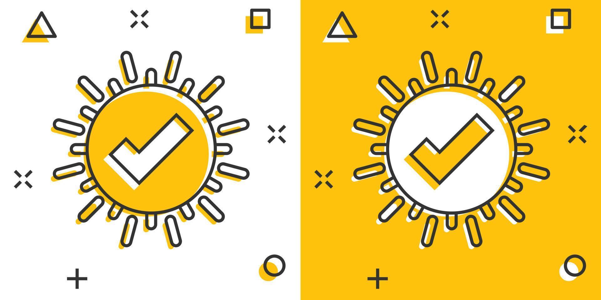 controleren Mark teken icoon in grappig stijl. bevestigen knop tekenfilm vector illustratie Aan wit geïsoleerd achtergrond. geaccepteerd plons effect bedrijf concept.