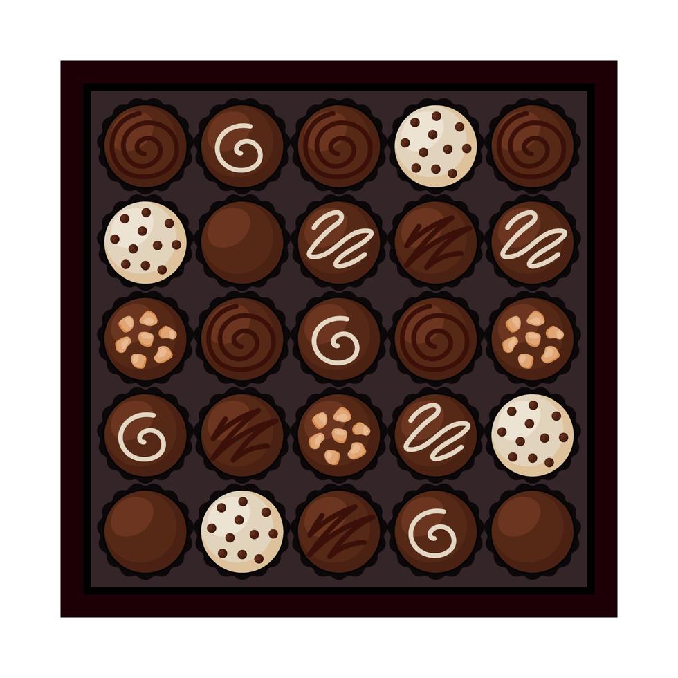 chocola snoepjes in een zwart geschenk doos geanimeerd vector illustratie