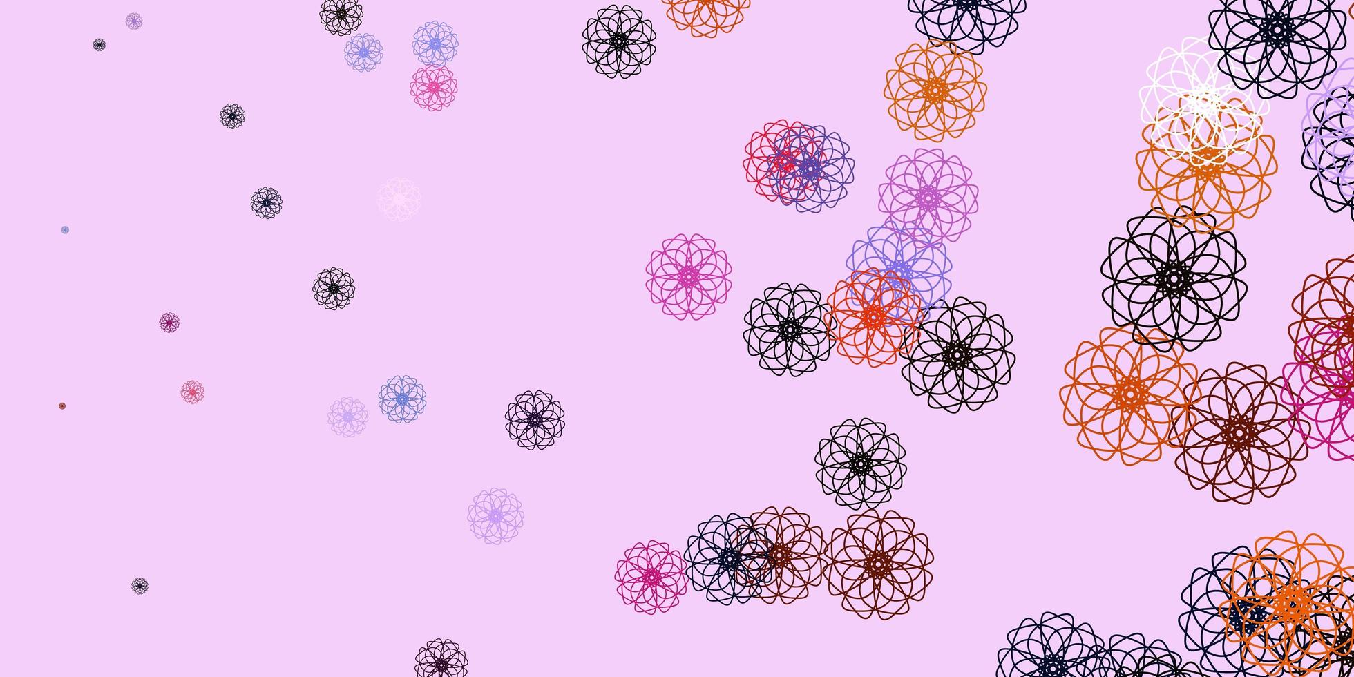 lichtroze, gele vector doodle textuur met bloemen.