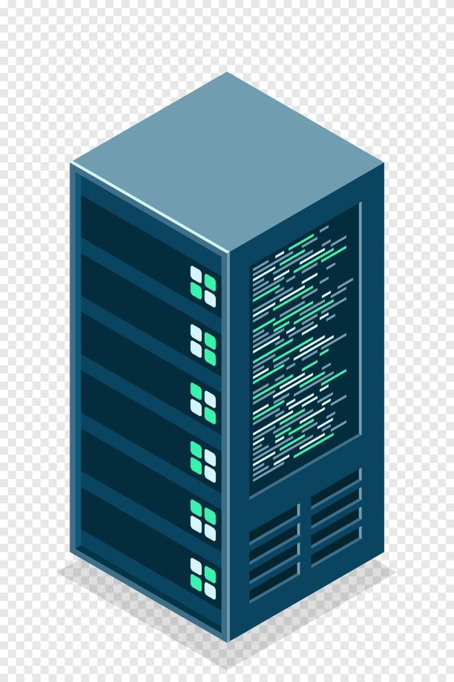 isometrische server uitrusting geïsoleerd achtergrond. vlak isometrische 3d illustratie wolk server. datacenter opslagruimte kamer voorwerp. vector illustratie