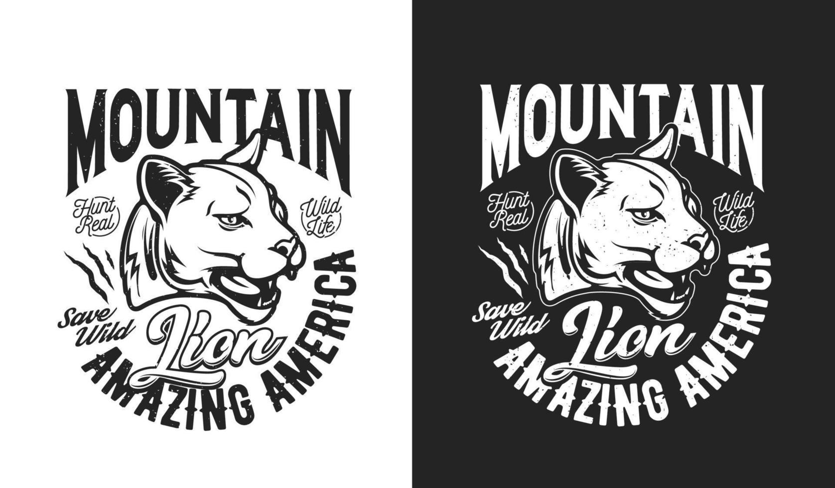 berg leeuw mascotte, t-shirt afdrukken, jacht- sport vector