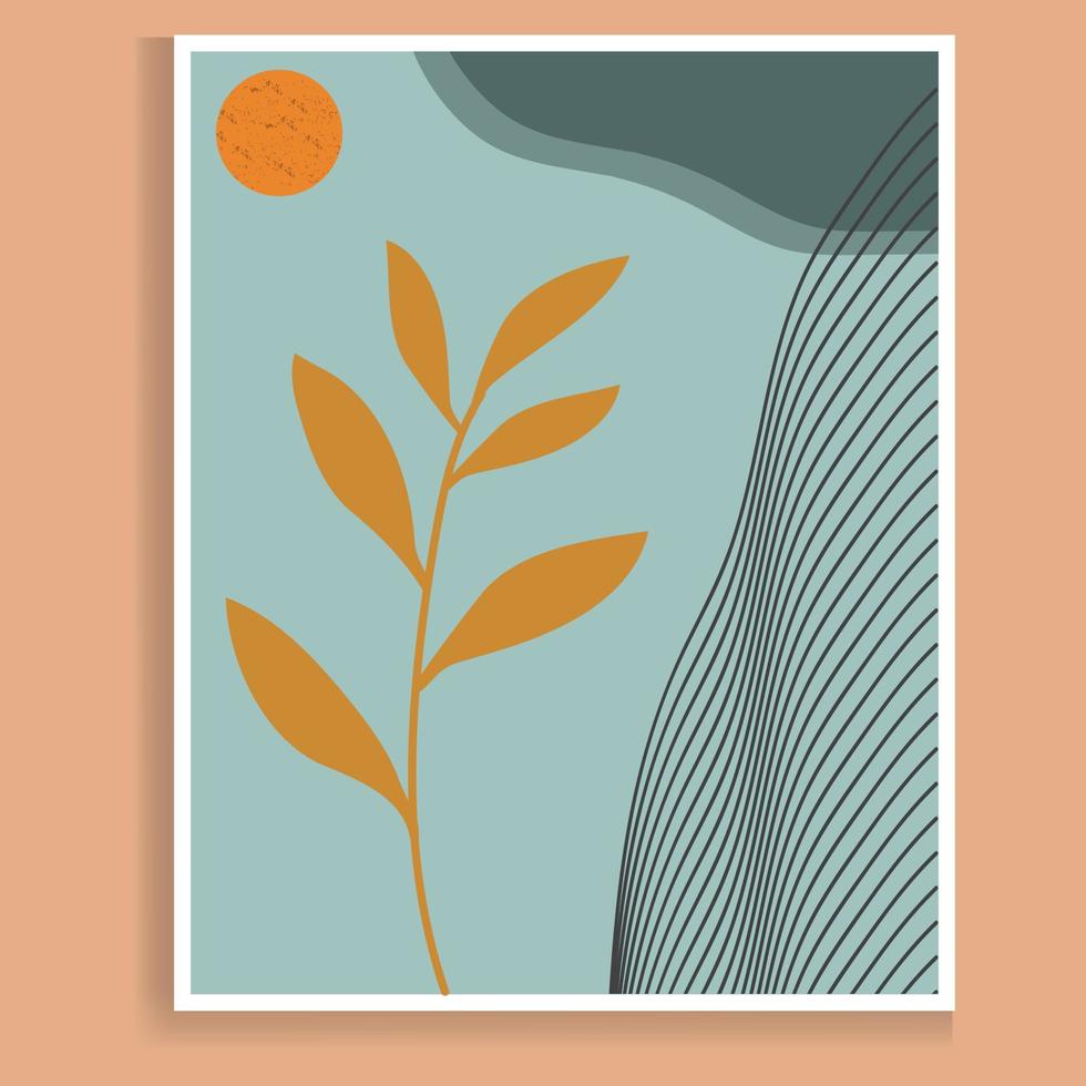 botanisch muur kunst vector. aardetint boho gebladerte lijn kunst tekening met abstract vormen. abstract fabriek kunst ontwerp voor afdrukken, omslag, behang, en minimaal en natuurlijk muur kunst. vector