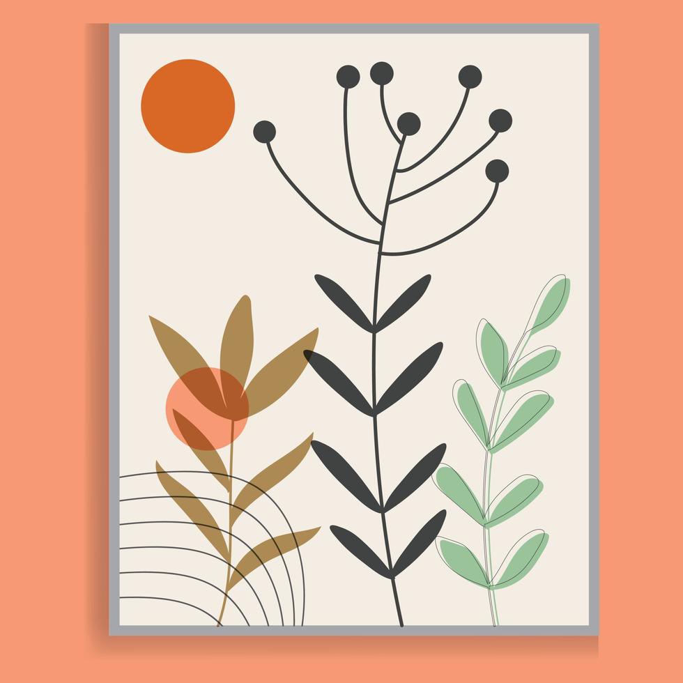 botanisch afdrukken boho minimalistische afdrukbare muur kunst, lijn kunst, abstract huis decor bloemen afdrukken Boheems kunstwerk, vector. vector