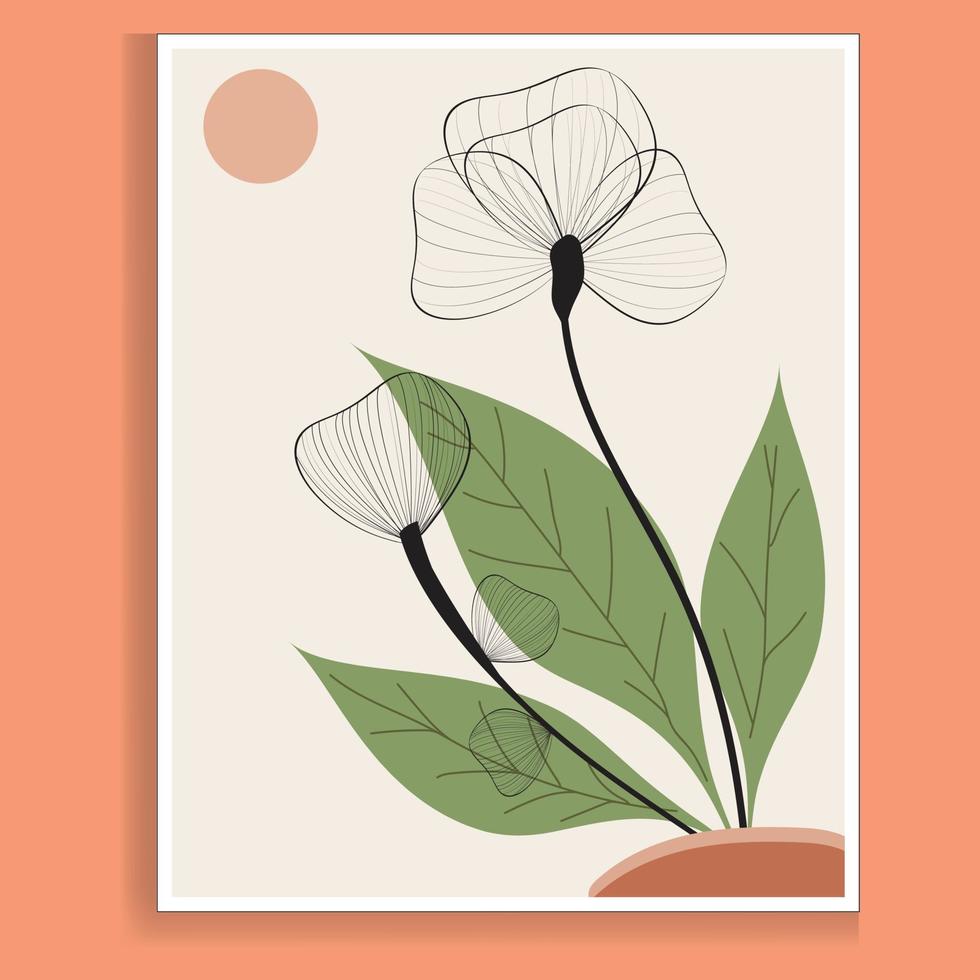 botanisch afdrukken boho minimalistische afdrukbare muur kunst, lijn kunst, abstract huis decor bloemen afdrukken Boheems kunstwerk, vector. vector