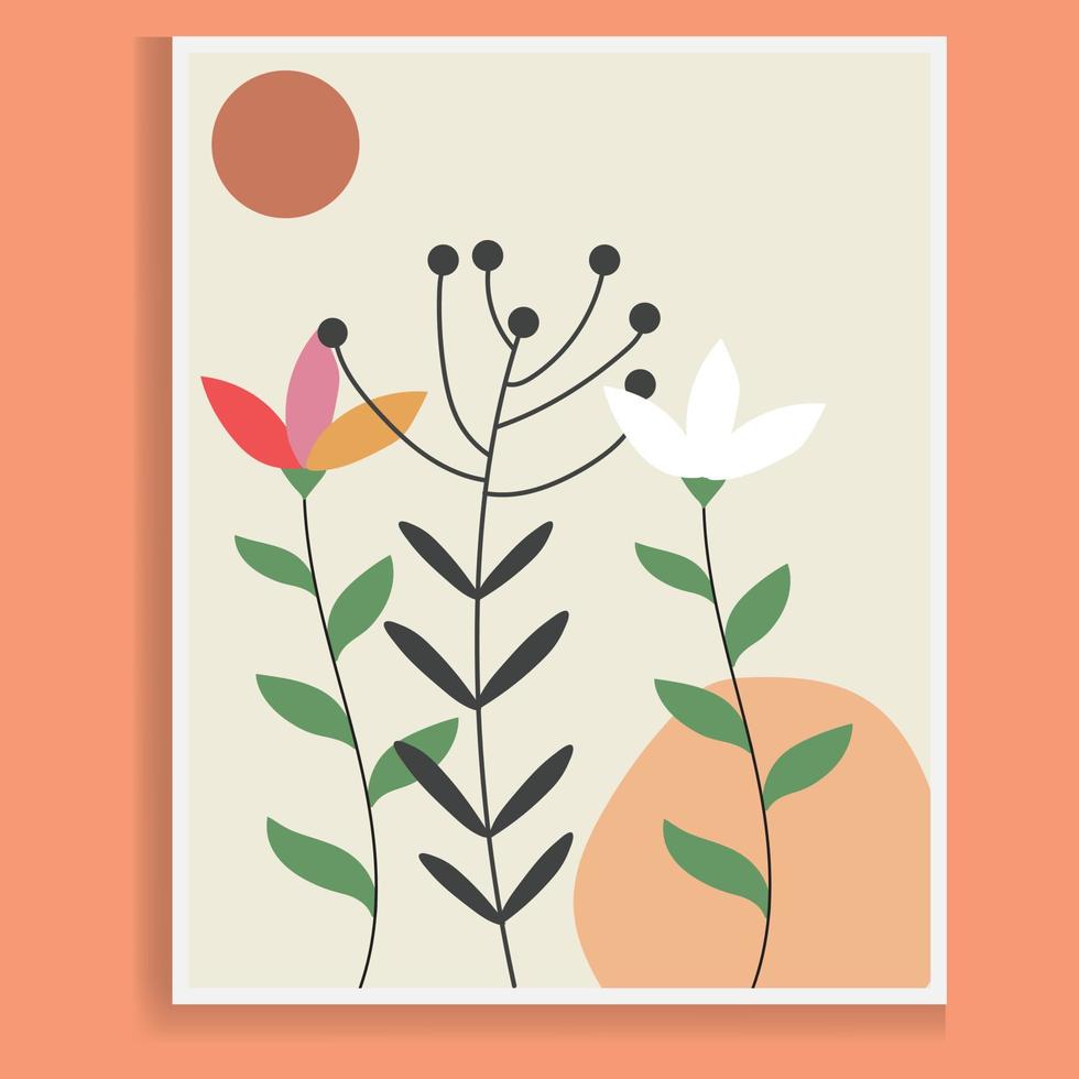 botanisch afdrukken boho minimalistische afdrukbare muur kunst, lijn kunst, abstract huis decor bloemen afdrukken Boheems kunstwerk, vector. vector