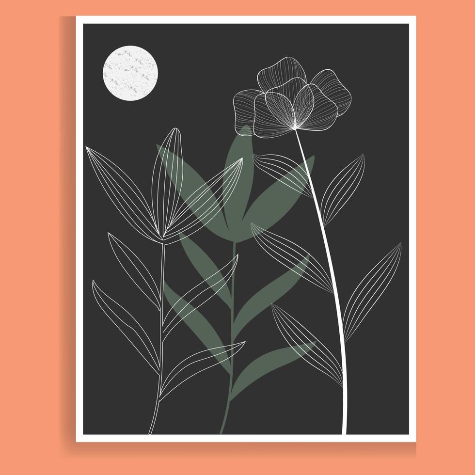 botanisch afdrukken boho minimalistische afdrukbare muur kunst, lijn kunst, abstract huis decor bloemen afdrukken Boheems kunstwerk, vector. vector