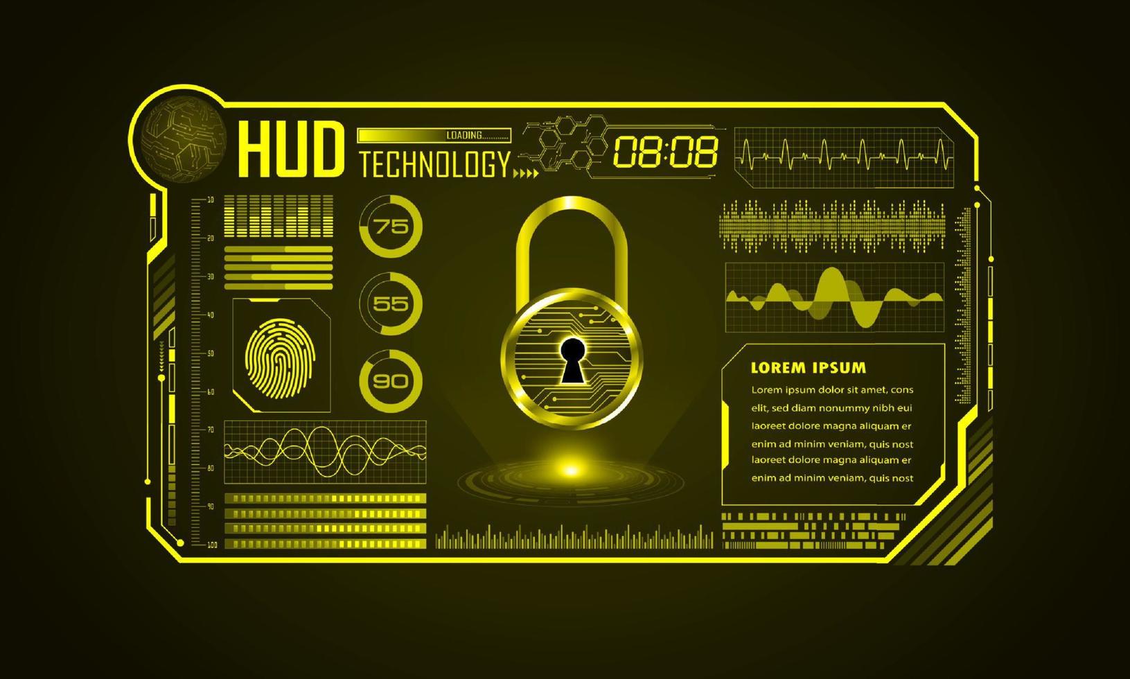 modern hud technologie scherm achtergrond met hangslot vector