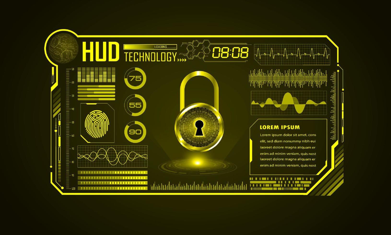 modern hud technologie scherm achtergrond met hangslot vector