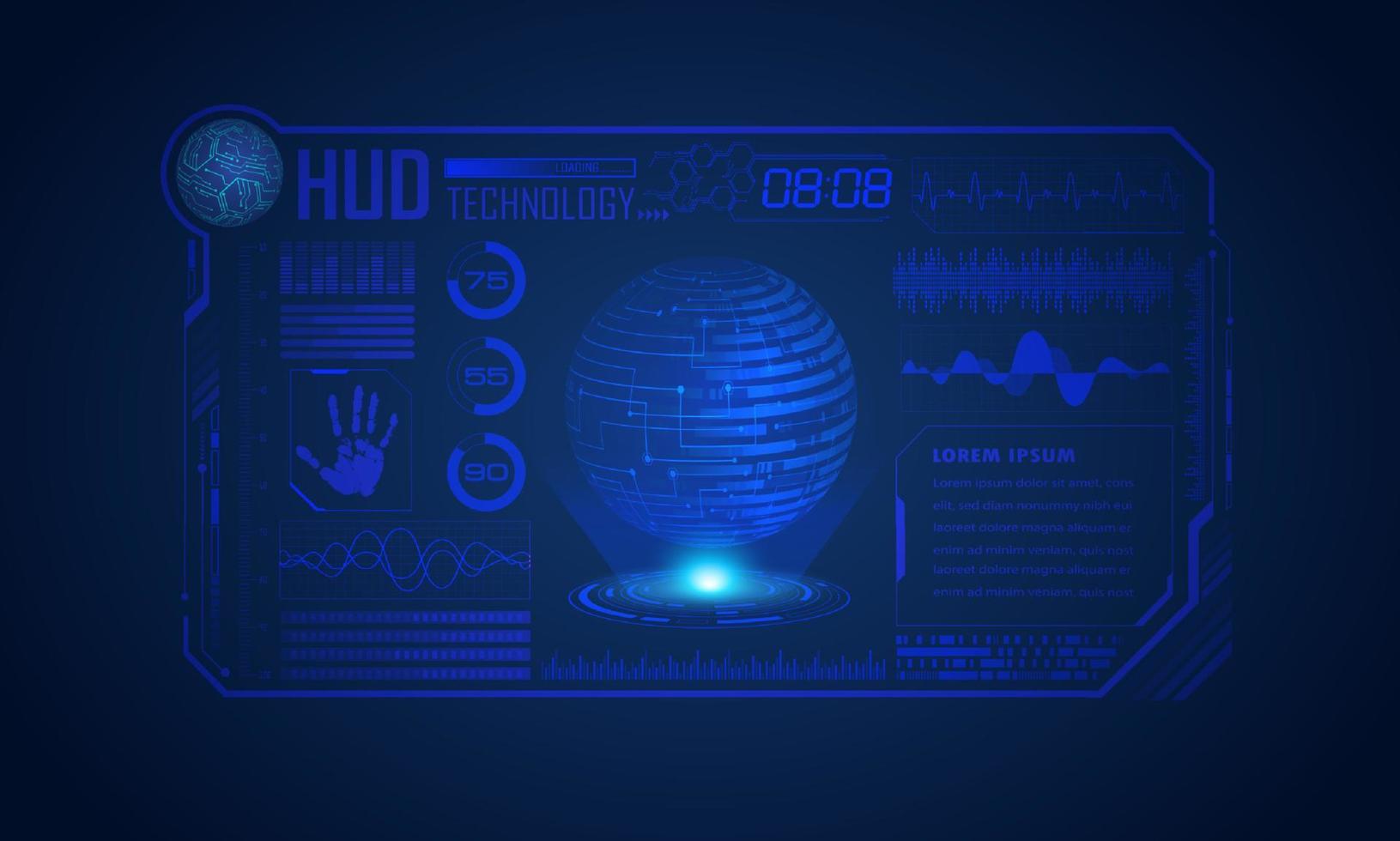 modern hud technologie scherm achtergrond met blauw wereldbol vector