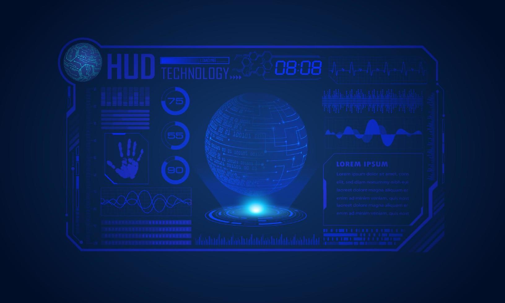 modern hud technologie scherm achtergrond met blauw wereldbol vector