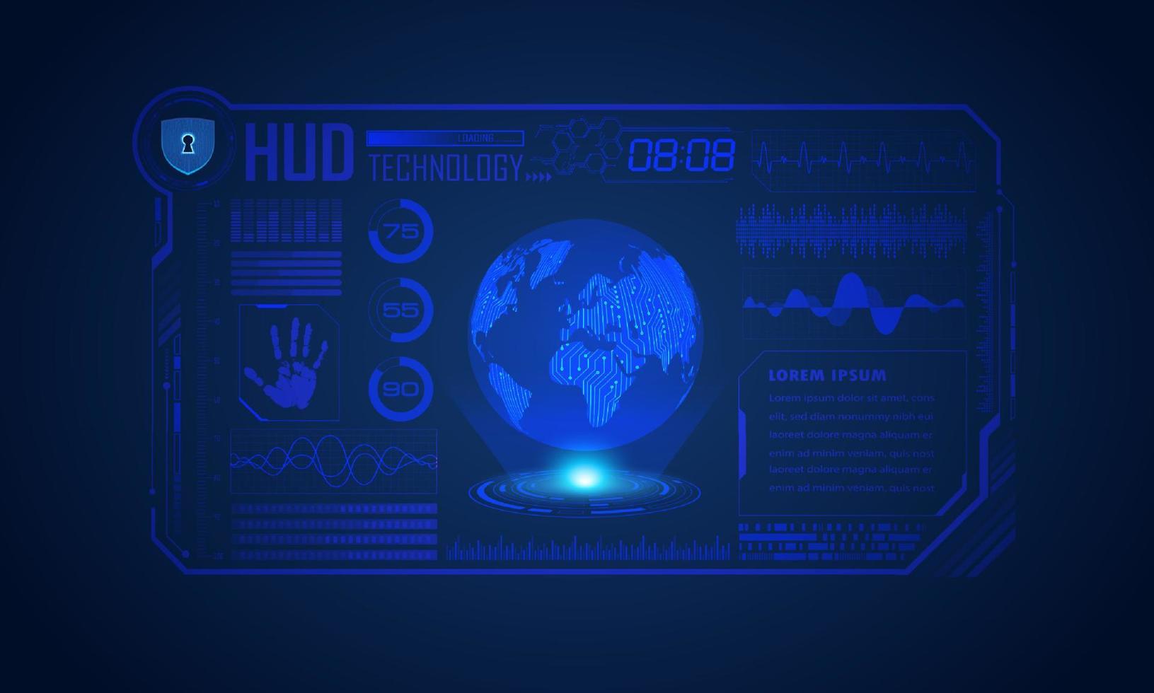 modern hud technologie scherm achtergrond met blauw wereldbol vector