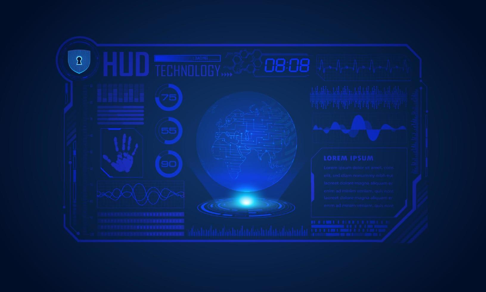 modern hud technologie scherm achtergrond met blauw wereldbol vector