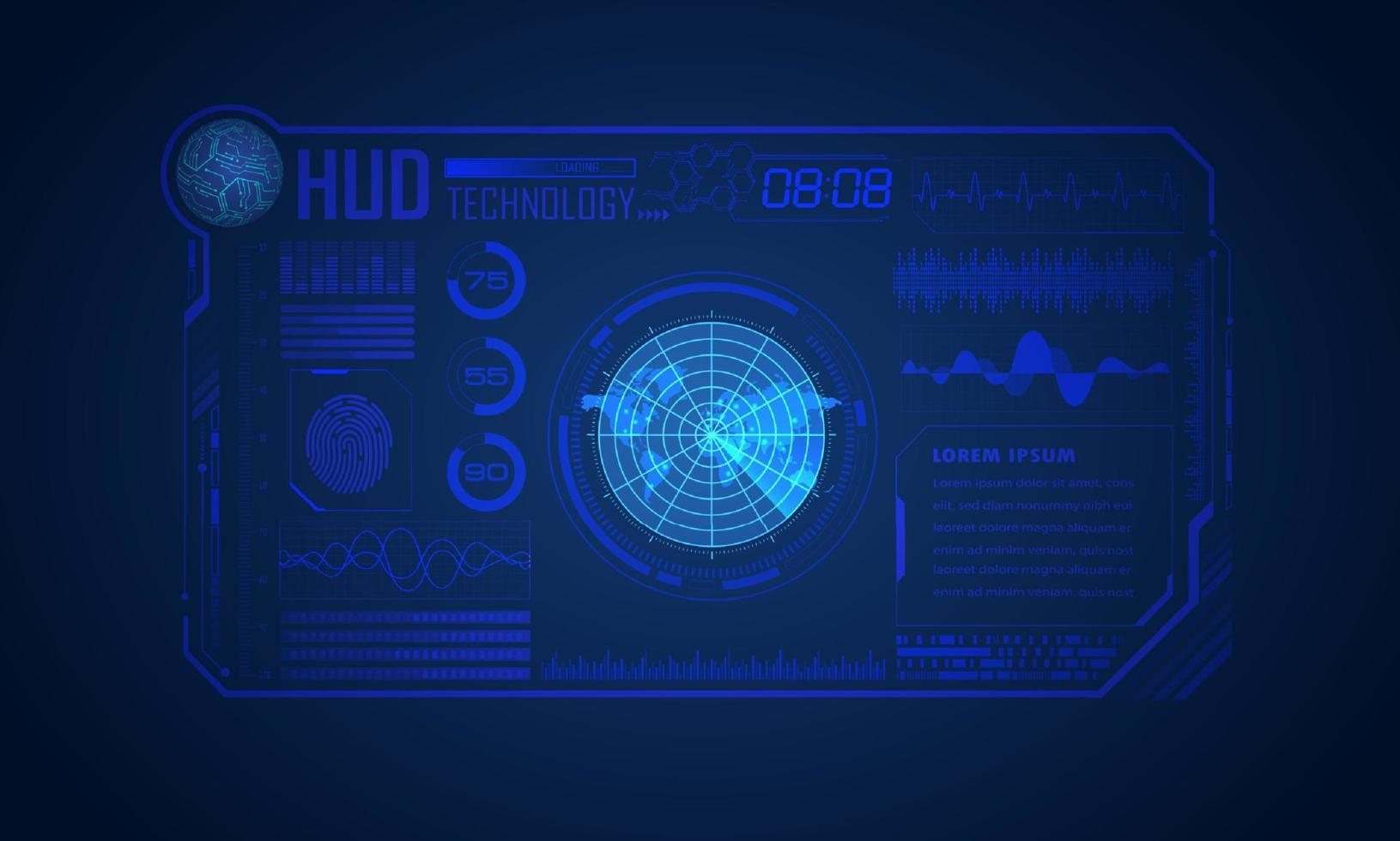 modern hud technologie scherm achtergrond met blauw wereldbol vector