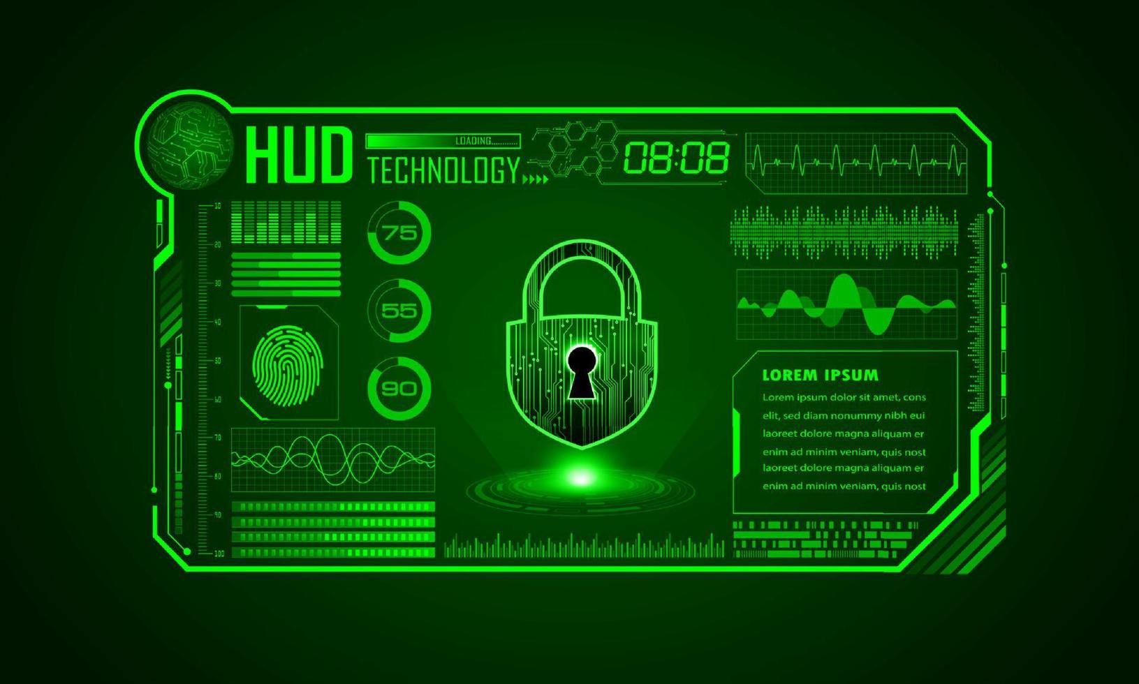 xxxxmodern hud technologie scherm achtergrond met hangslot vector